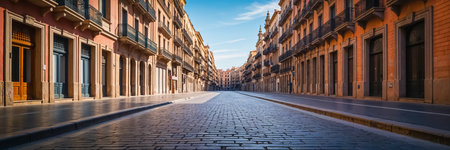 Amazing empty street in Barcelona Spain on a sunny summer dayの素材
