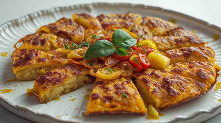 delicious tortilla de patata on a plate, traditional food of Spainの素材