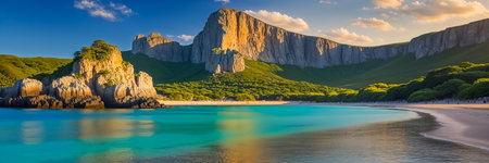 stunning panorama picturesque Gulpiyuri Beach, Asturias Spainの素材