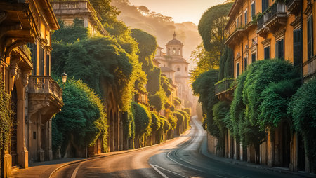 stunning empty street Rome Italy, sunny dayの素材