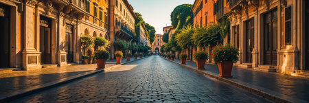 stunning empty street Rome Italy, sunny dayの素材