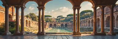 amazing Baths of Caracalla Italy Rome sunny dayの素材