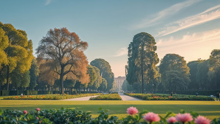 Sempione Park in Milan Italy, summer dayの素材