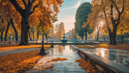 Sempione Park in Milan Italy, autumn dayの素材
