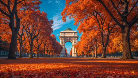 Sempione Park in Milan Italy, autumn dayの素材