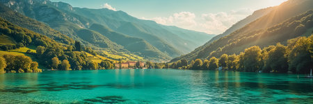 Picturesque Lake Orta Italy, sunny summer dayの素材