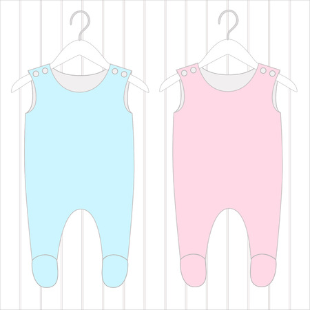 Baby's wear, elements a children's of clothes and clothes hanger.のイラスト素材