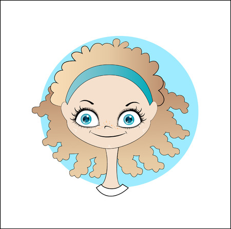 Vector cartoon image of face cute girl with curly blond hair with headbandのイラスト素材