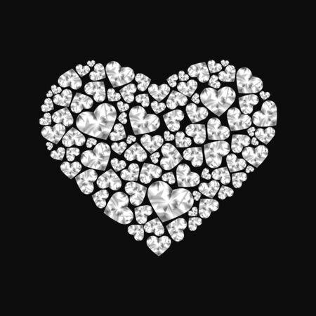 Heart of shiny diamonds on black backgroundのイラスト素材