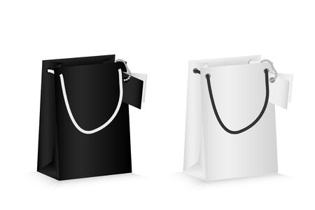 Black and white paper shopping bag. Vector illustrationのイラスト素材
