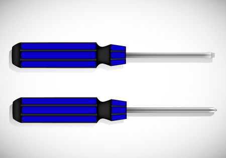 Realistic screwdriver with blue handle, isolated on white set. Vector illustration.のイラスト素材
