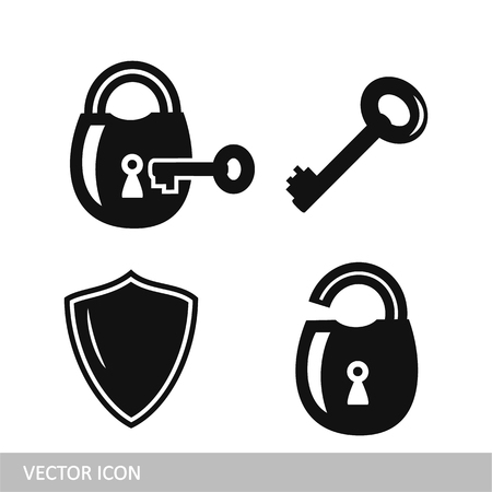 Set of vector security icons: lock, key and shield.のイラスト素材