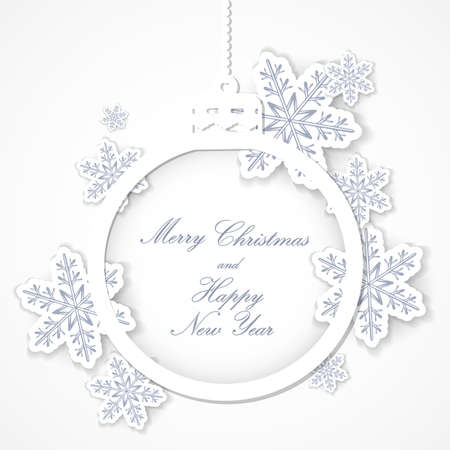 Christmas ball cut out of paper with snowflakes. Greeting card or invitation. Merry Christmas and a happy new year. Element for design.のイラスト素材