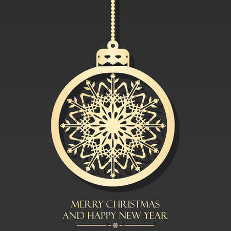 Greeting card with gold christmas ball. Merry Christmas and a happy new year. Vector illustration.のイラスト素材