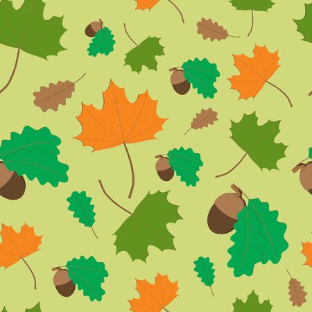 Seamless pattern of maple and oak leaves and acornsのイラスト素材