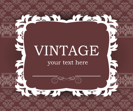 Vintage background with decorative frame. Elegant design element template with place for your text. Floral border. Lace decoration for birthday greeting card, wedding invitation.のイラスト素材