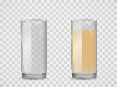 Glass: empty and full. Vector illustration, isolated on a transparent background.のイラスト素材