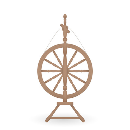 Wooden antique spinning wheel. Vector illustration isolated on white background.のイラスト素材