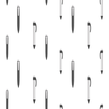 Pen seamless pattern on white background. Background with stationery writing tools.のイラスト素材