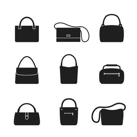 Handbag female icon. A set of woman bag in the style of flat design.のイラスト素材