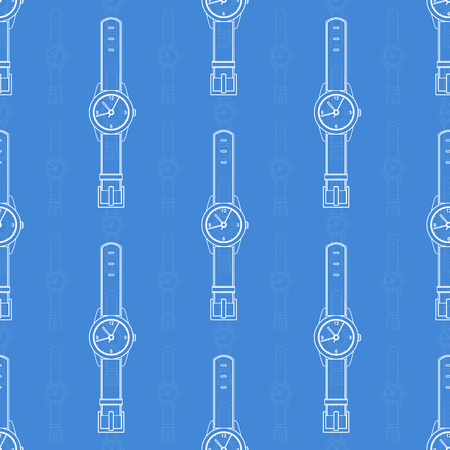 Wrist Watch. Seamless pattern with a clock on a blue background.のイラスト素材