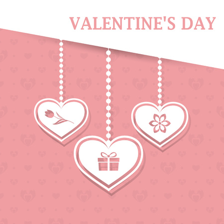 Valentine's Day greeting card with gift and flowers. Vector illustration.のイラスト素材