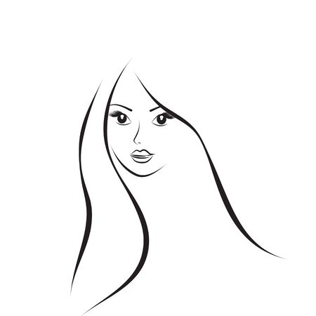 Face of a beautiful young woman sketch. Simple lines. Vector illustration.のイラスト素材