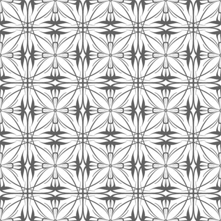 Seamless abstract floral pattern in oriental style. Geometric flower ornament on a white background.のイラスト素材
