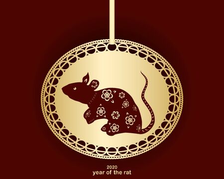 Rat is the symbol of the Chinese New Year 2020. Design for holiday cards, calendars, banners, posters. Happy New Year. Vector element for new year design.のイラスト素材