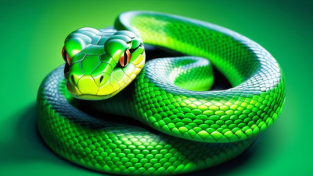 New Year, Christmas, east, funny green snake, new year, mosaic style, symbol of 2025, bright background, clear focus. Template, postcards.の素材