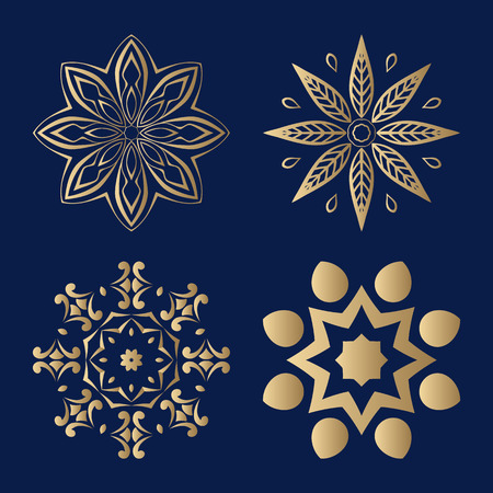 Set of decorative elements in a vintage style with a golden hue. Elements for design of cards, invitations, books, magazines and other printed materials.のイラスト素材