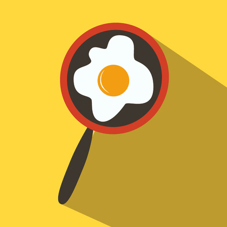 Frying pan with fried eggs colored icon on a yellow background.のイラスト素材