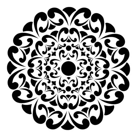 Mandala, decorative element with swirls for design of books, printed materials, invitation for a wedding or a celebration, for albums.のイラスト素材