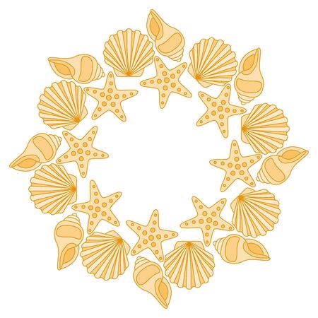 Round frame from various shells vector illustration.のイラスト素材