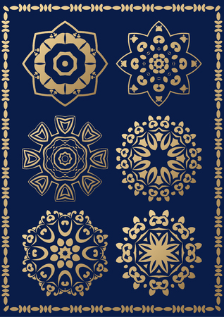 Set of orthogonal gold decorative elements. Arabesque for design.のイラスト素材