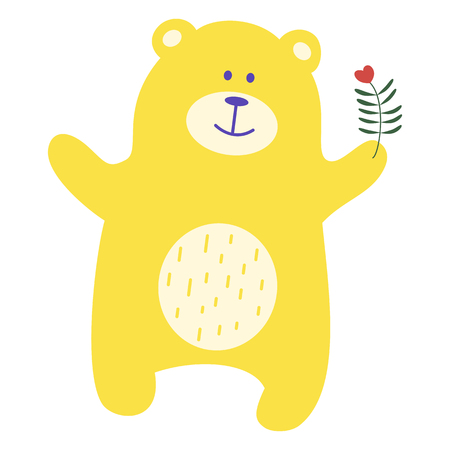Teddy bear. Yellow toy bear for design of children's goods and things. Sticker for a photo shoot with cute little animals.のイラスト素材