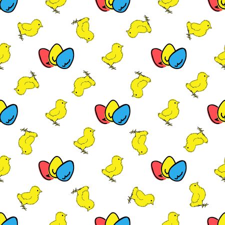 Easter eggs and chickens seamless pattern. Background with eggs.のイラスト素材