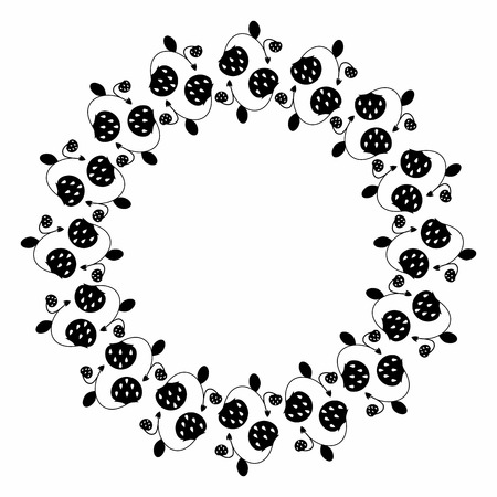 Round frame with black silhouettes of strawberries.のイラスト素材
