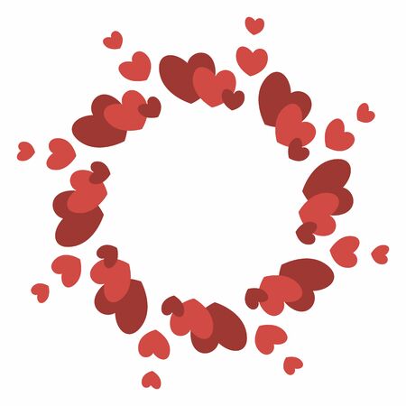 Elegant round frame of red hearts of various sizes. Decorative element for design for weddings, Valentine's Day, parties for young people.のイラスト素材