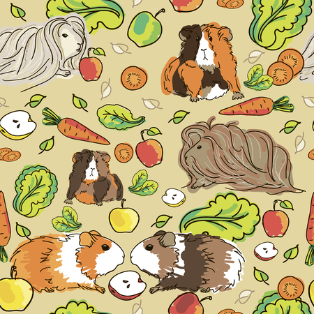 Seamless pattern with guinea pigs. Background with pets and food.のイラスト素材