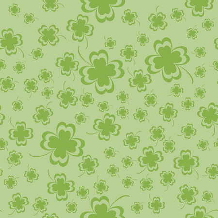 Four Leaf Clover seamless pattern to create a package to the St. Patrick's Day. Green leaves on a light background in a chaotic state.のイラスト素材