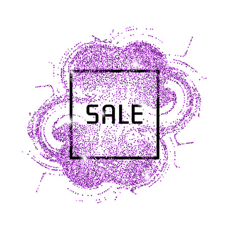 Banner with a square frame on an abstract background of small circles in purple and violet..のイラスト素材