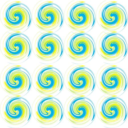 Seamless abstract pattern from the swirls of blue, yellow and green. Modern background with round elements. Wallpaper.のイラスト素材