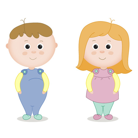 Infants. A boy and a girl. Illustration with two young children in full growth for the design of children's products and clothing.のイラスト素材