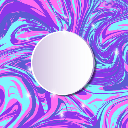 Template for a poster with a round white banner on an abstract background with the effect of a tie dye. Marbling square leaflet with space for text.のイラスト素材
