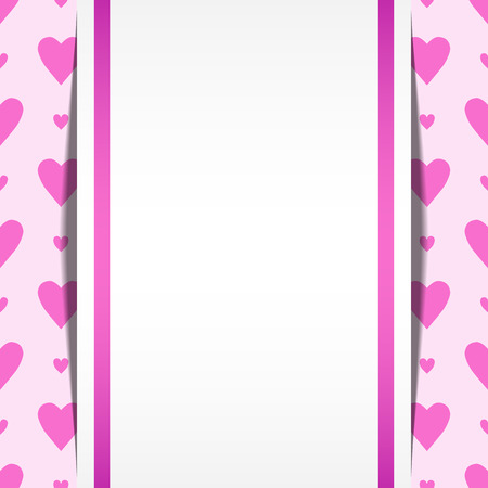 Template for a poster with a rectangular zone for text on a pink background with hearts. Valentines day pattern for congratulation or packing. Wedding background.のイラスト素材