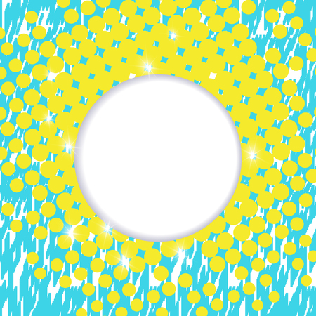 Template for a poster with a round zone for text on an abstract background. Material design in turquoise and yellow tone.のイラスト素材