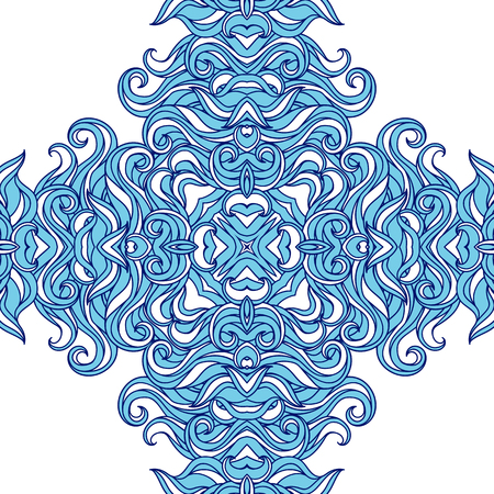 Abstract pattern of blue and white flowing lines that looks like a dynamic maze which can be a graphic pattern for the ceiling, floor and walls.のイラスト素材