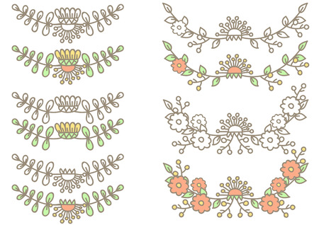 A set of plant elements for wedding design. Branches and flowers hand drawing style.のイラスト素材