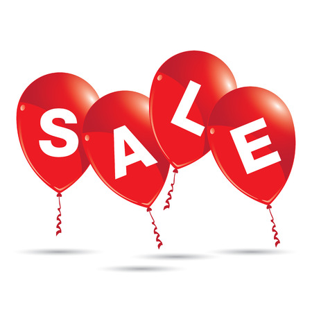 Red balloons with sale isolated on white background. Red balloons.のイラスト素材